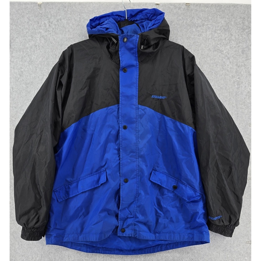 Stearns Dry Wear Full Zip Rain Jacket Sz M Blue Windbreaker Fishing Zip Hooded